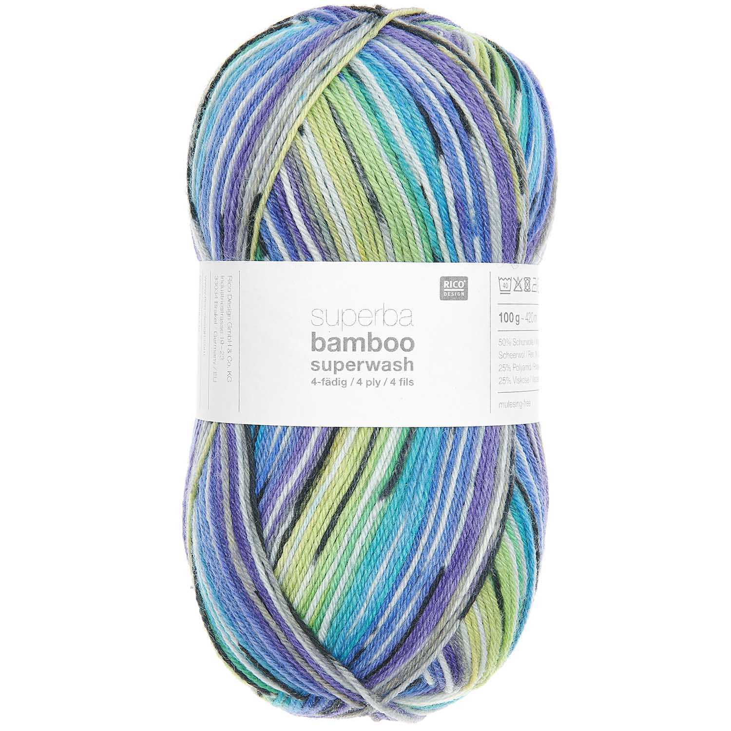 Socks Bamboo 4-fädig Rainbow 50% Schurwolle, 25% Polyamid, 25% Viskos 100g / 420m