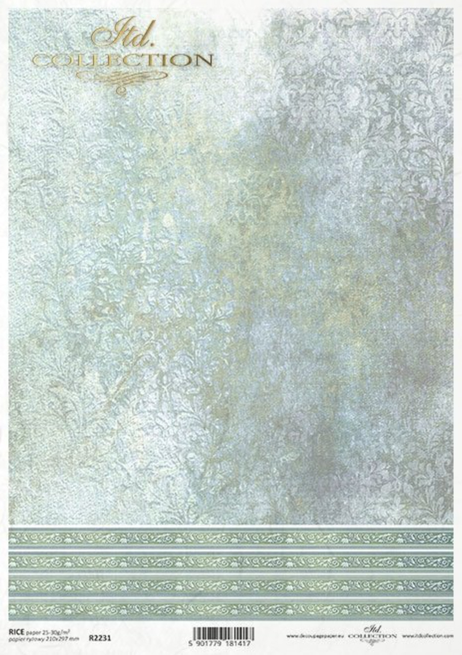 Reispapier für Serviettentechnik und Decoupage Vintage Struktur-Muster sage green 210x297mm (A4)  30-35 g/m2