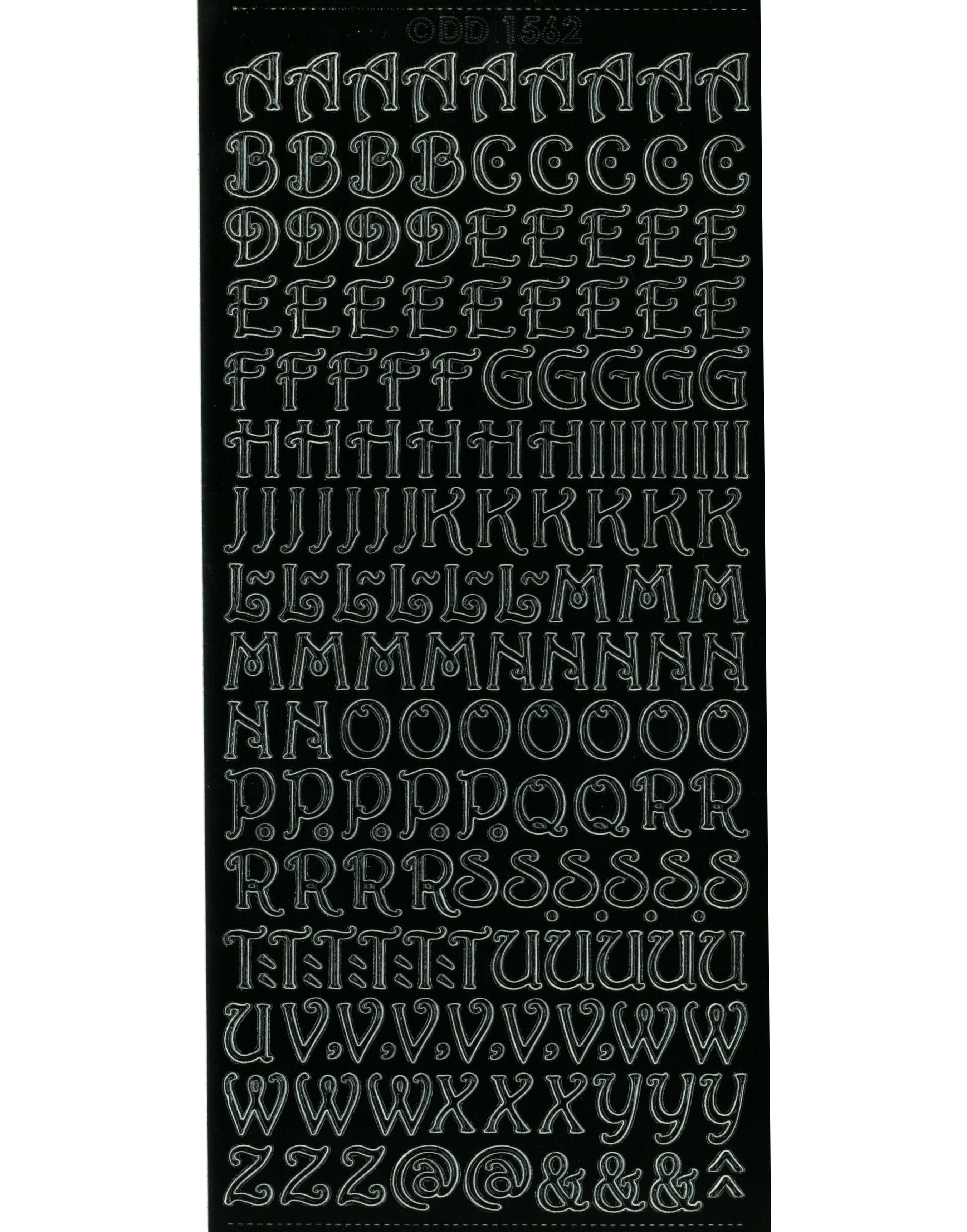 Shiny Outline Stickers Buchstaben verschnörkelt Alphabet ABC curled schwarz Konturensticker 10x23cm Bogen