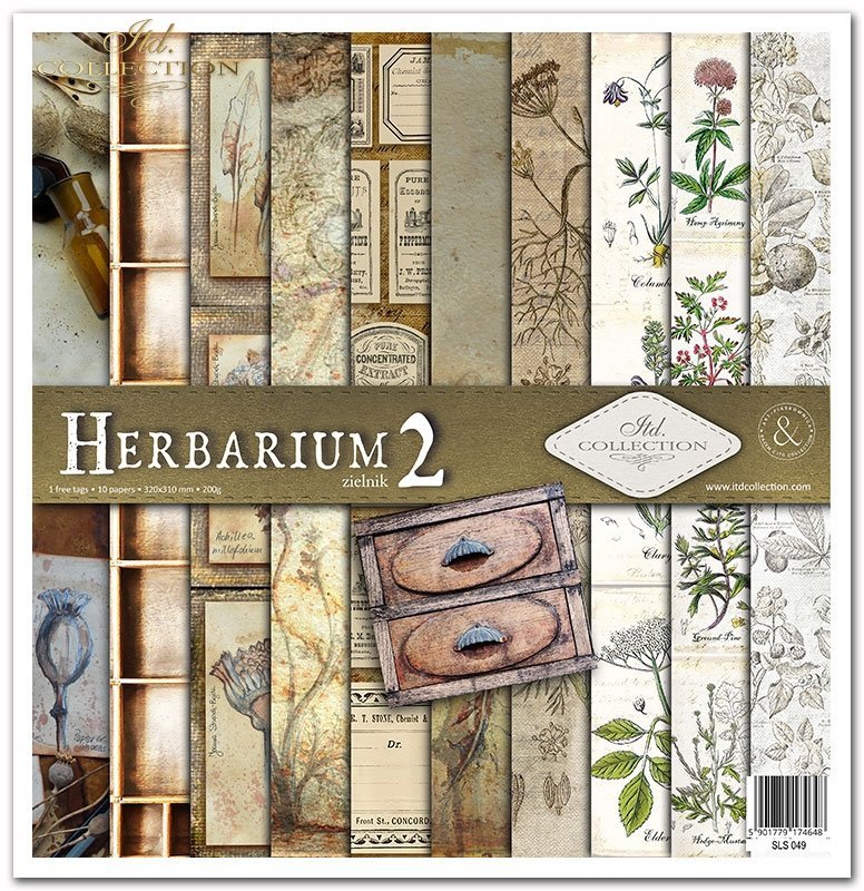 Scrapbooking Papier Set Herbarium 2 10 Bögen 31x32cm 200g/m²