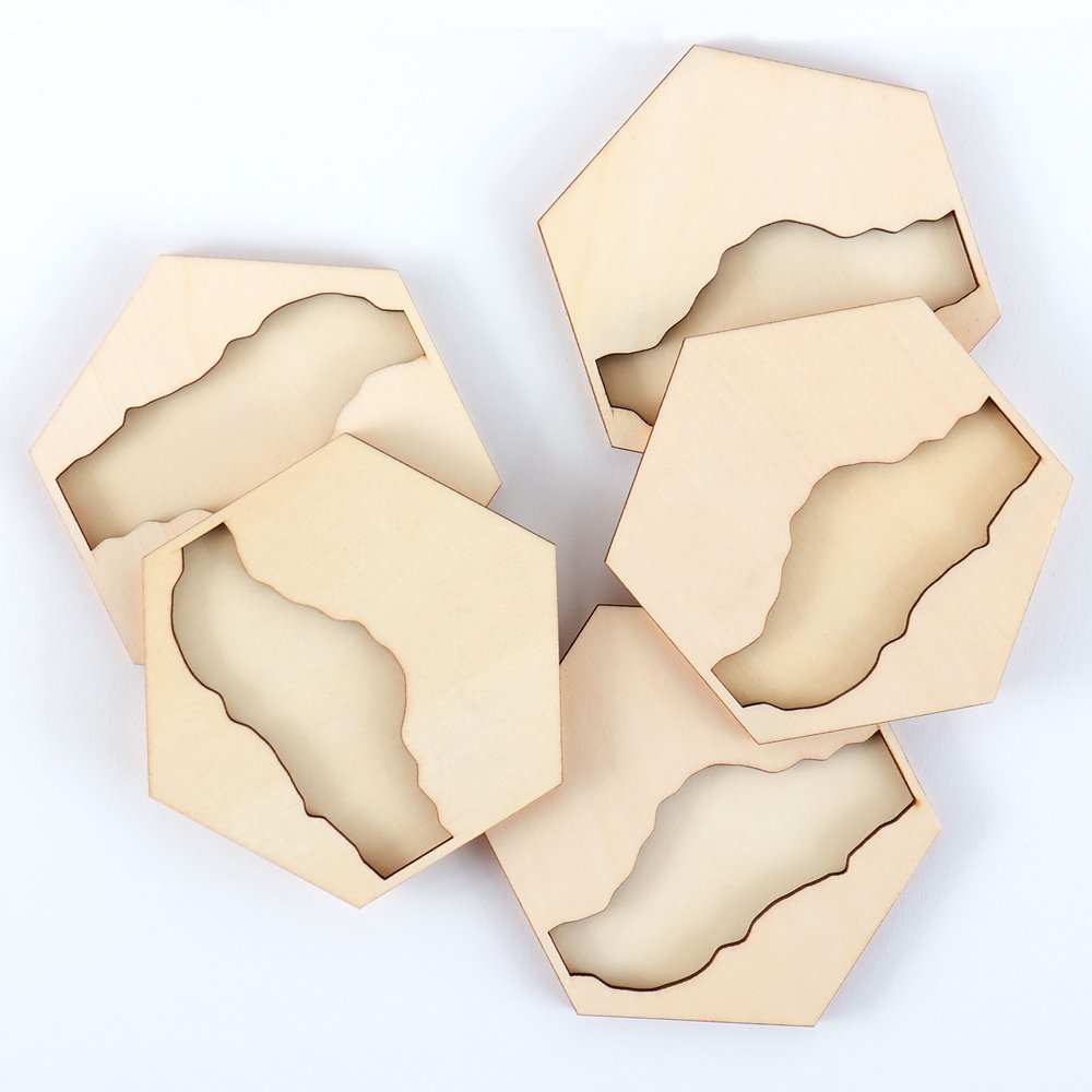 Resin Pouring Coaster - Holzuntersetzer mit Ausschnitt 6-eckig, 5 Stk./Packung Resin Pouring Coaster - Holzuntersetzer mit Ausschnitt 6-eckig, 5 Stk./Packung