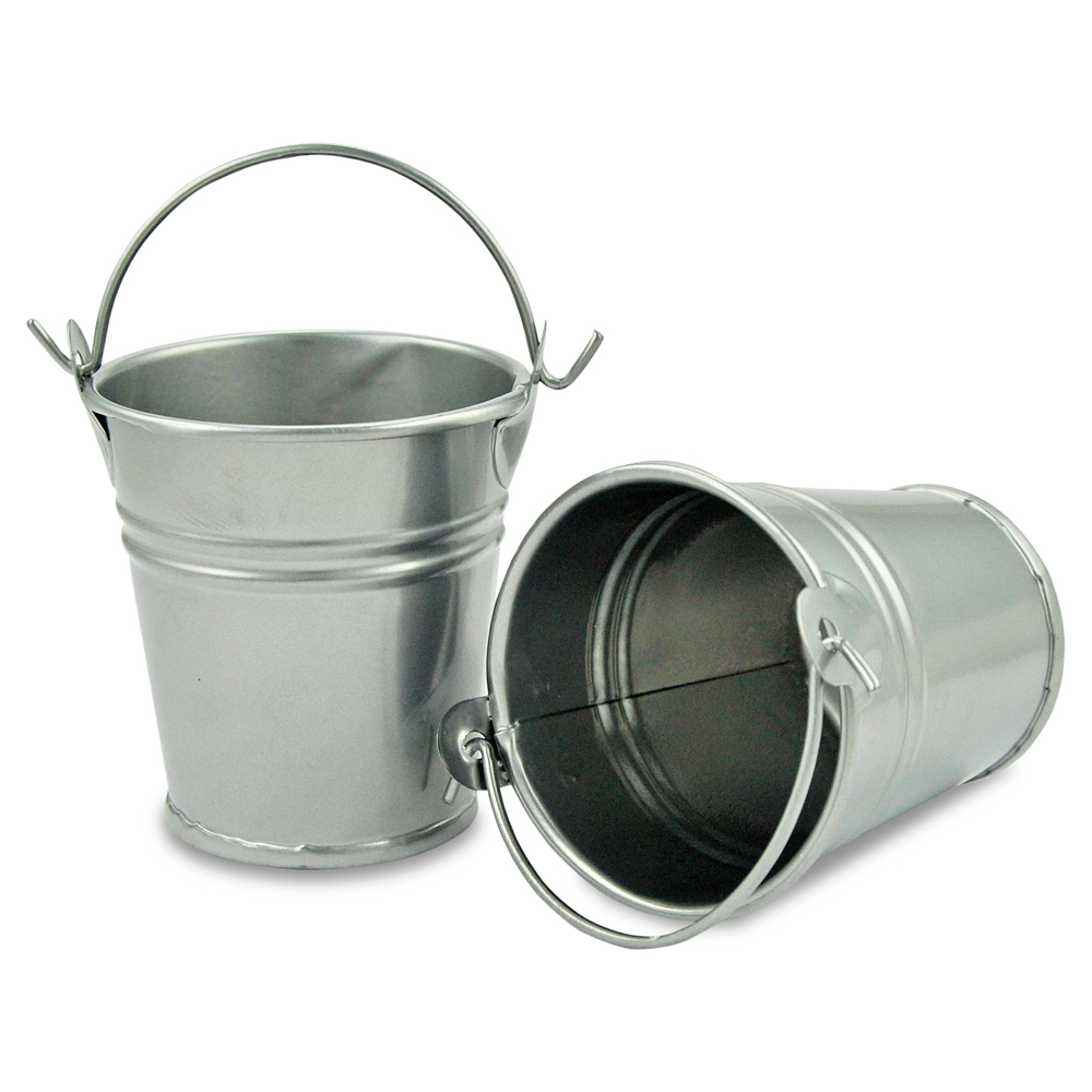 Mini-Blecheimer Set silber 58x42x52mm weiß 2 Stück Mini-Blecheimer Set silber 58x42x52mm weiß 2 Stück