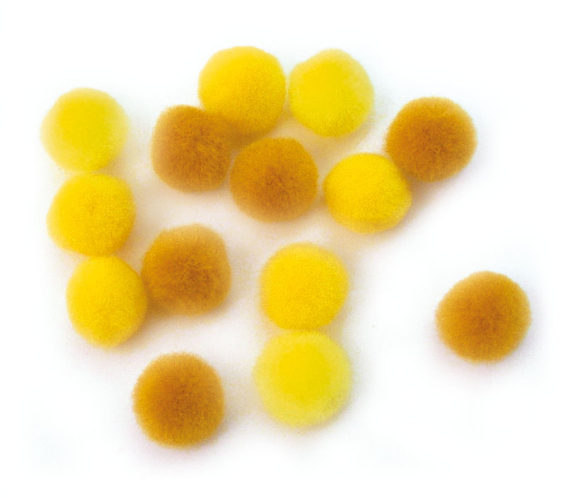 Pompons 15 mm, 60Stück, gelb sortiert Pompoms Puschel Pompons Plüschball Bommel Plüsch Pompons