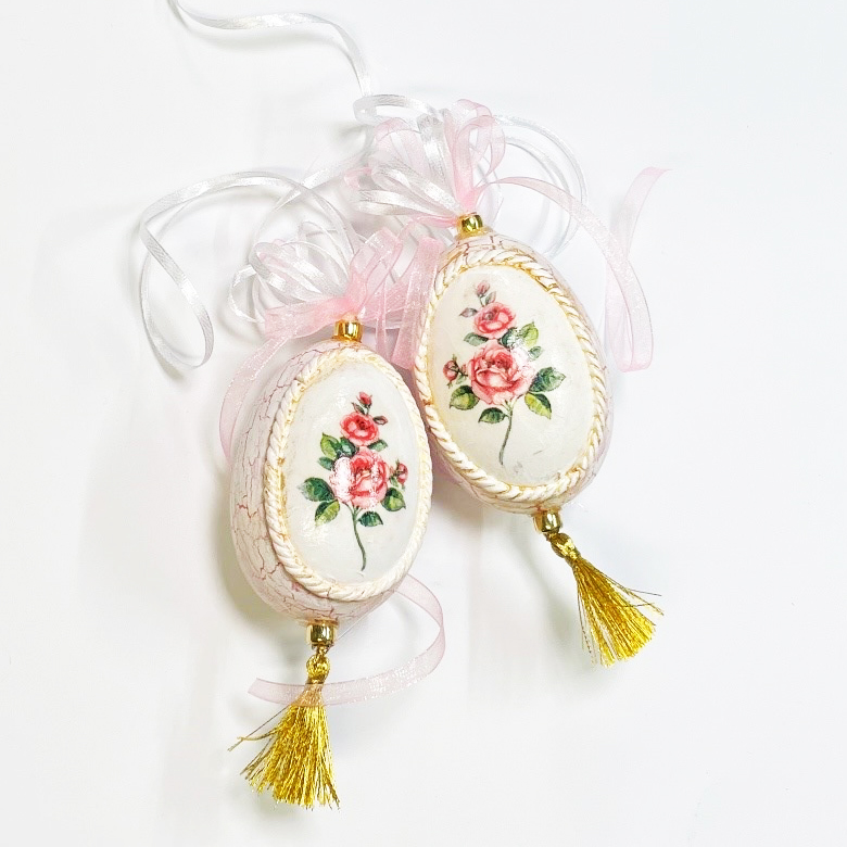 Vintage Ei krakeliert mit Goldquaste, echtes Gänseei, 9cm , rosé, per Stück