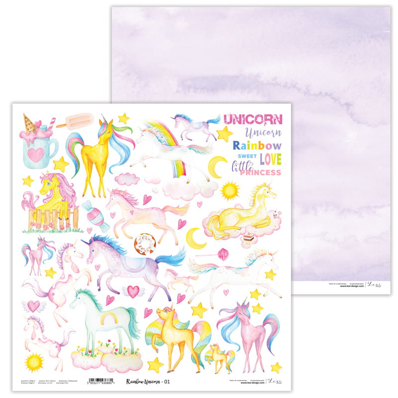 Rainbow Unicorn Scrapbooking Papier Set 11 Blatt doppelseitig 30,5x30,5cm 