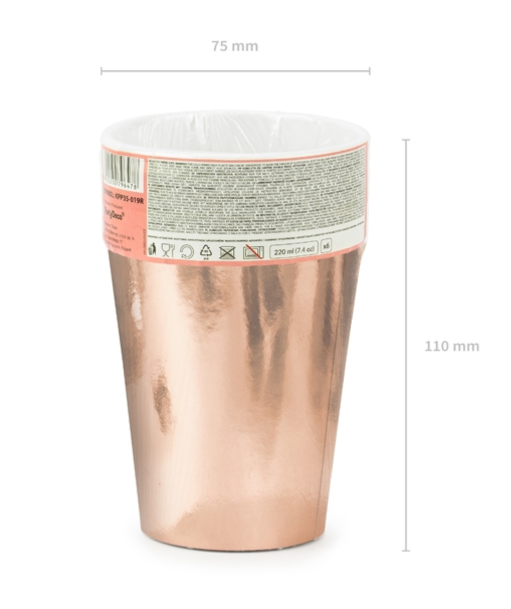 Papierbecher roségold 220ml Paper Cups 6 Stück 