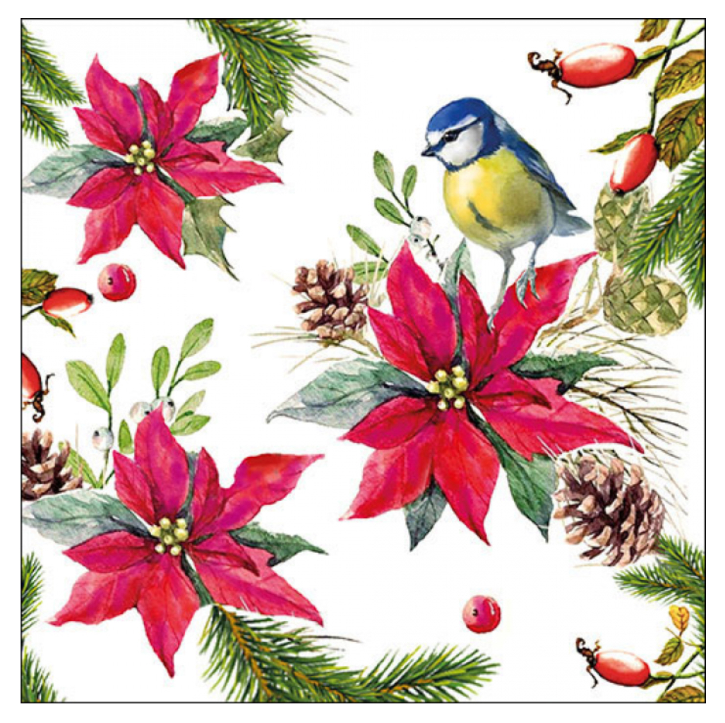 Ambiente Servietten Weihnachtsstern mit Vogel FSC Mix 33x33cm 20 Stück/Packung