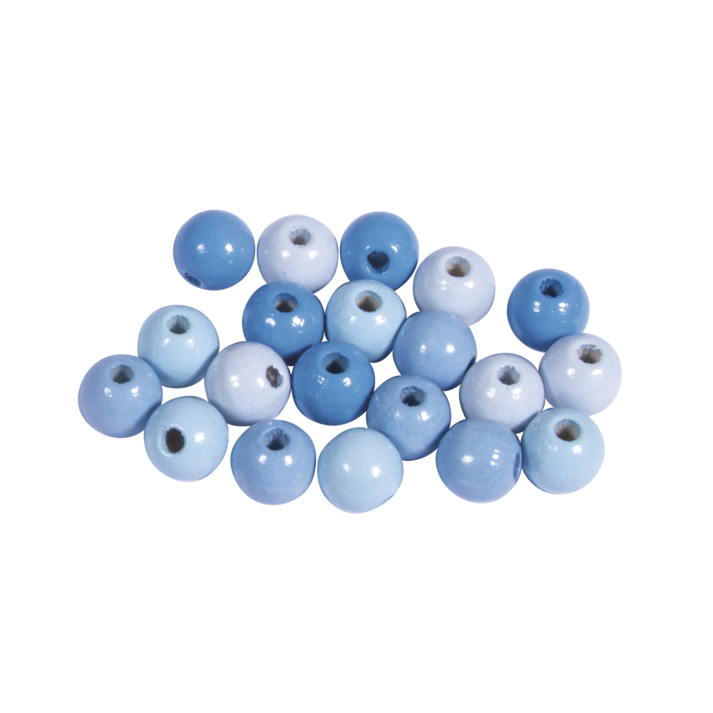 Holz Perlen Mischung poliert blau pastell FSC100%