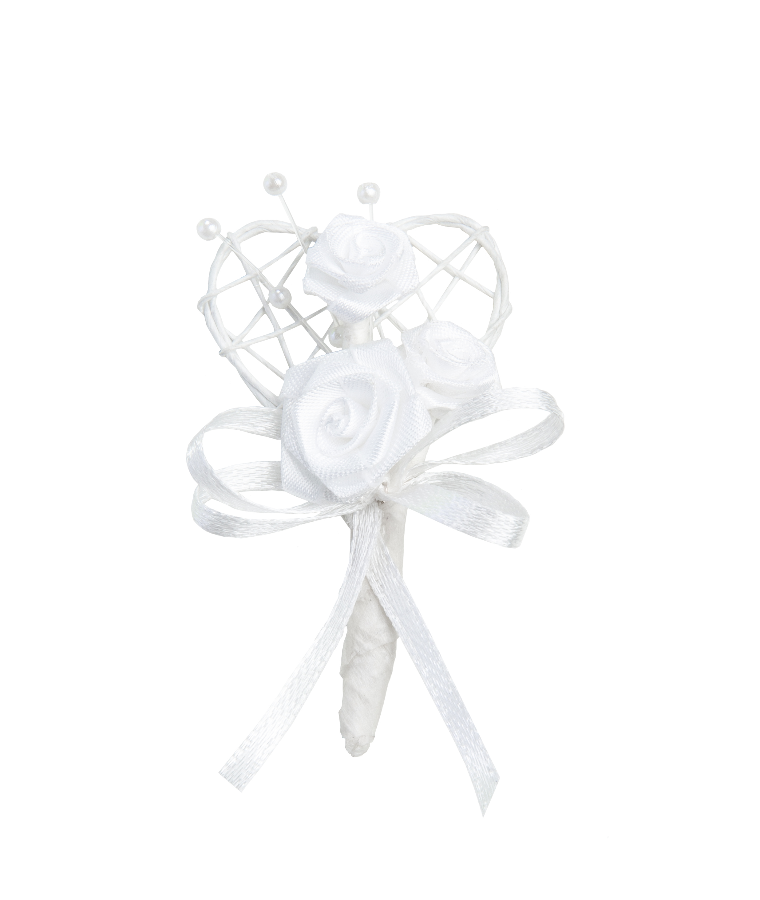 Gästeanstecker weiß Rebenherz mit weißen Diorröschen inkl. Anstecknadel