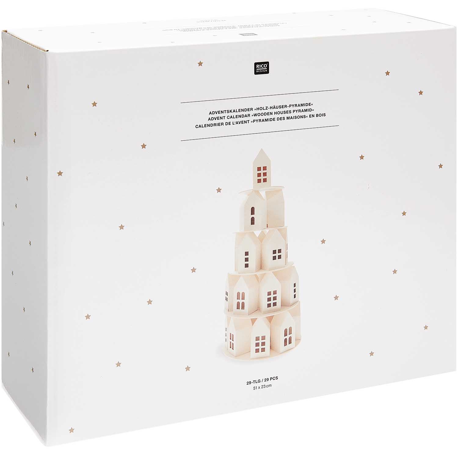 Adventskalender "Holz-Haus-Pyramide" 29 Teilen FSC 100% 51x23cm