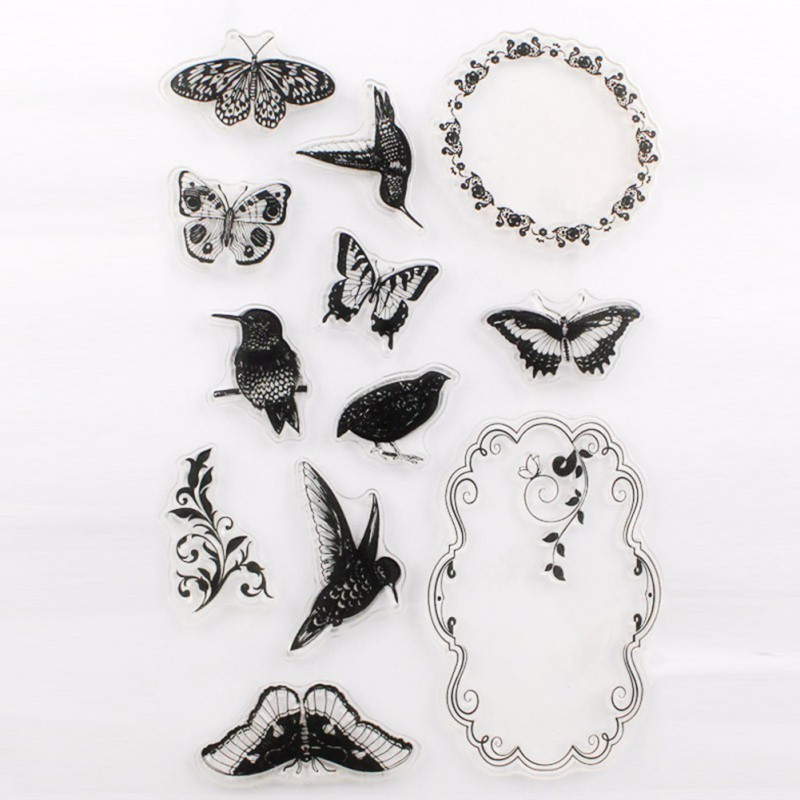 Silikonstempel Schmetterlinge Vögel Rahmen Stempel Clear transparent