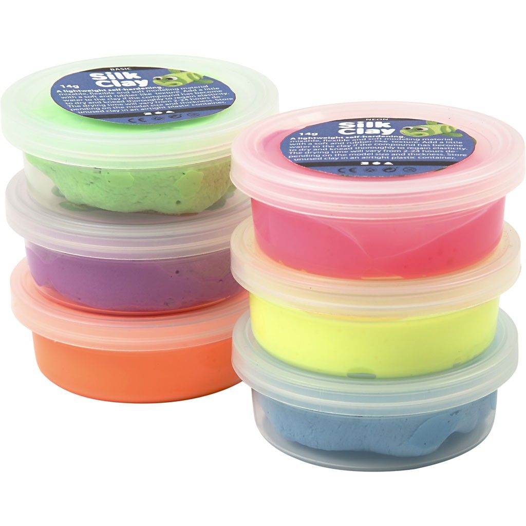 Silk Clay Sortiment, Neonfarben, 6 x 14g sortiert