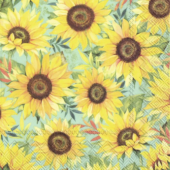 Servietten VINCENT grün Sonnenblumen 33x33cm 3-lagig 20 Stück / Packung