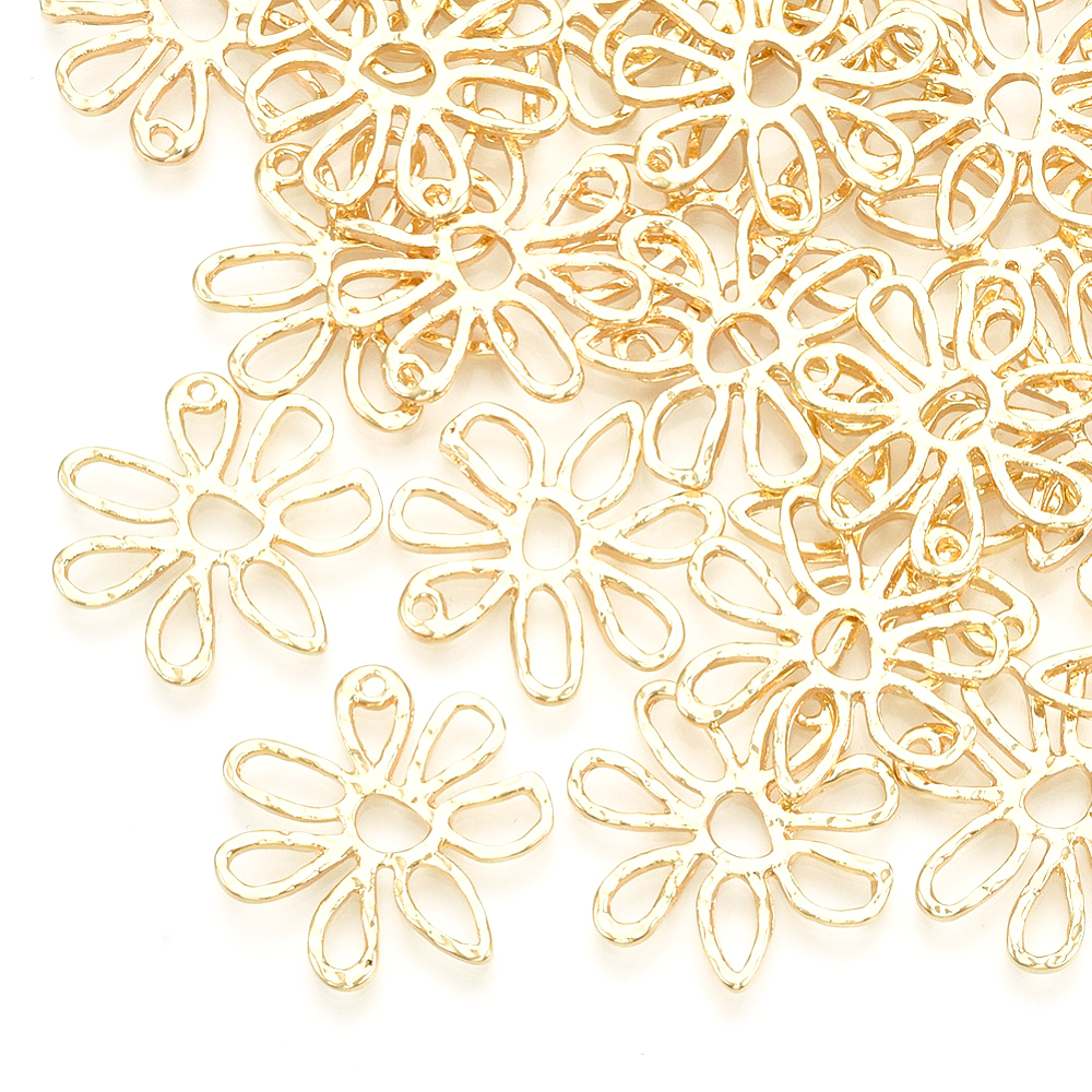 Metallanhänger Blüten freeform goldfärbig, 24mm, per Stück