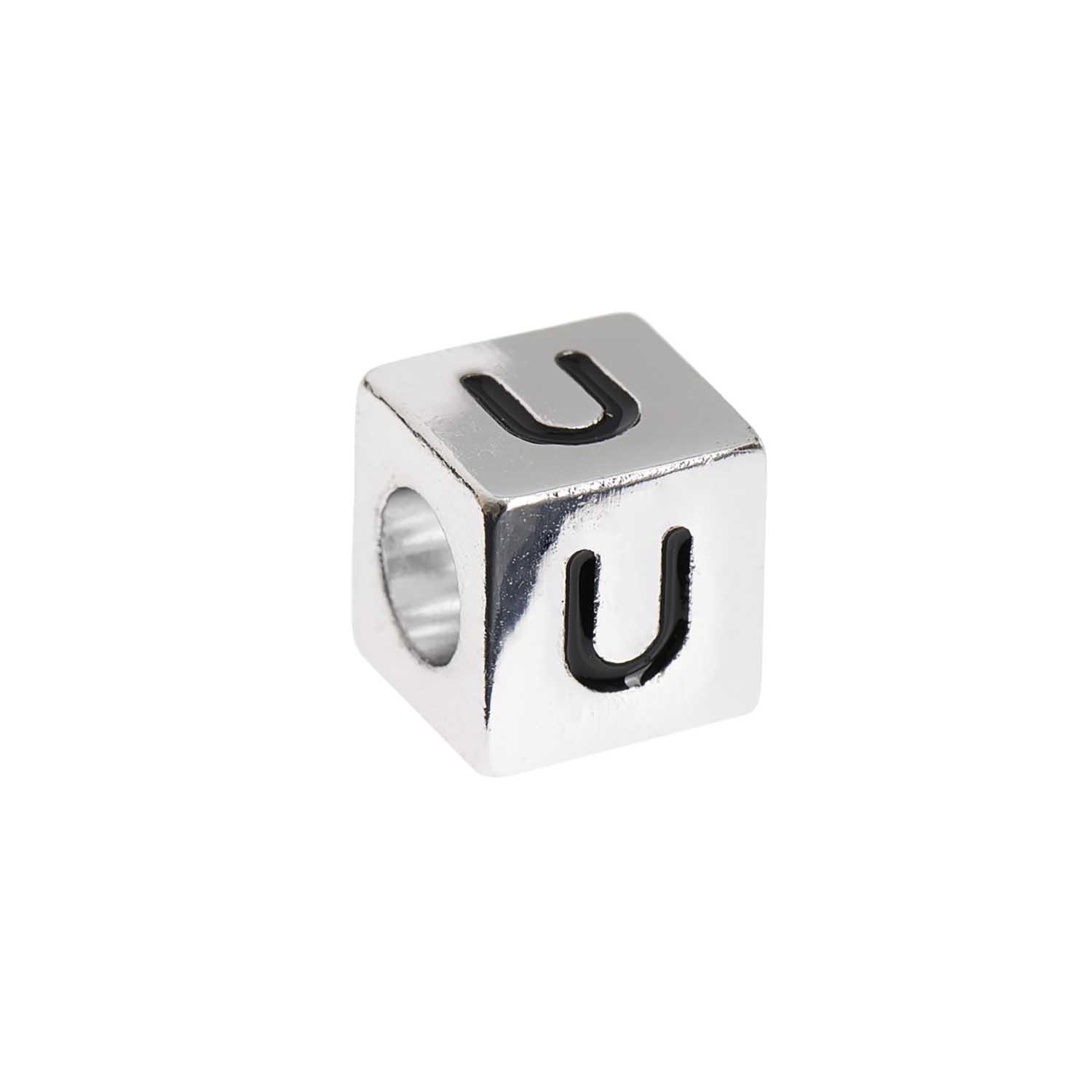 Buchstabenperle-Würfel silber 10x10mm Buchstabenperle-Würfel silber 10x10mm