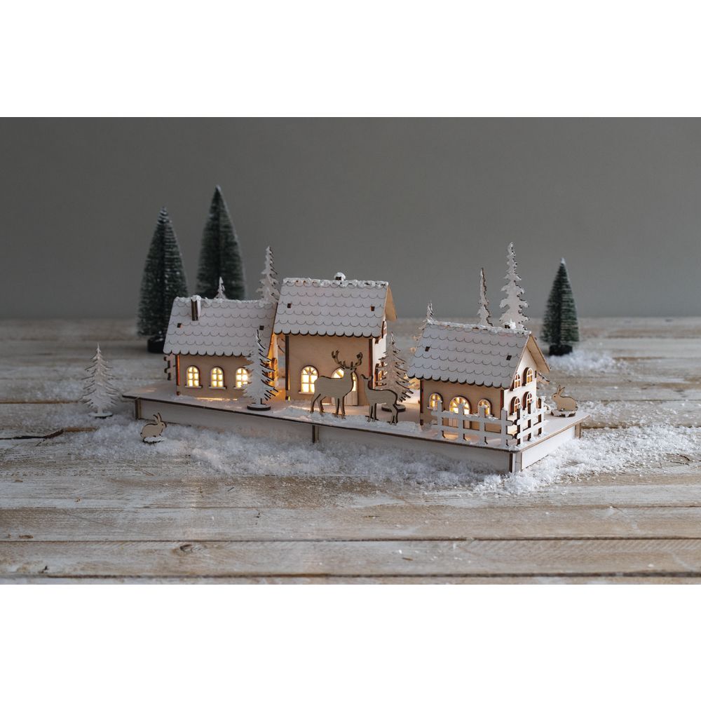 Holz 3D Bausatz Winterdorf -Set FSCMixCred 40x14,5x17cm 84teilig natur