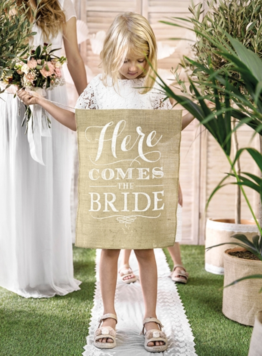 Jute-Schild "Here comes the Bride" Aisle Sign 41x51cm 1 Stk. 