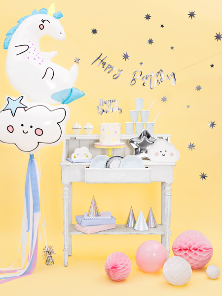 Happy Birthday Banner aus Spiegelpapier SILBER 16,5 x 62 cm Happy Birthday Banner aus Spiegelpapier SILBER 16,5 x 62 cm