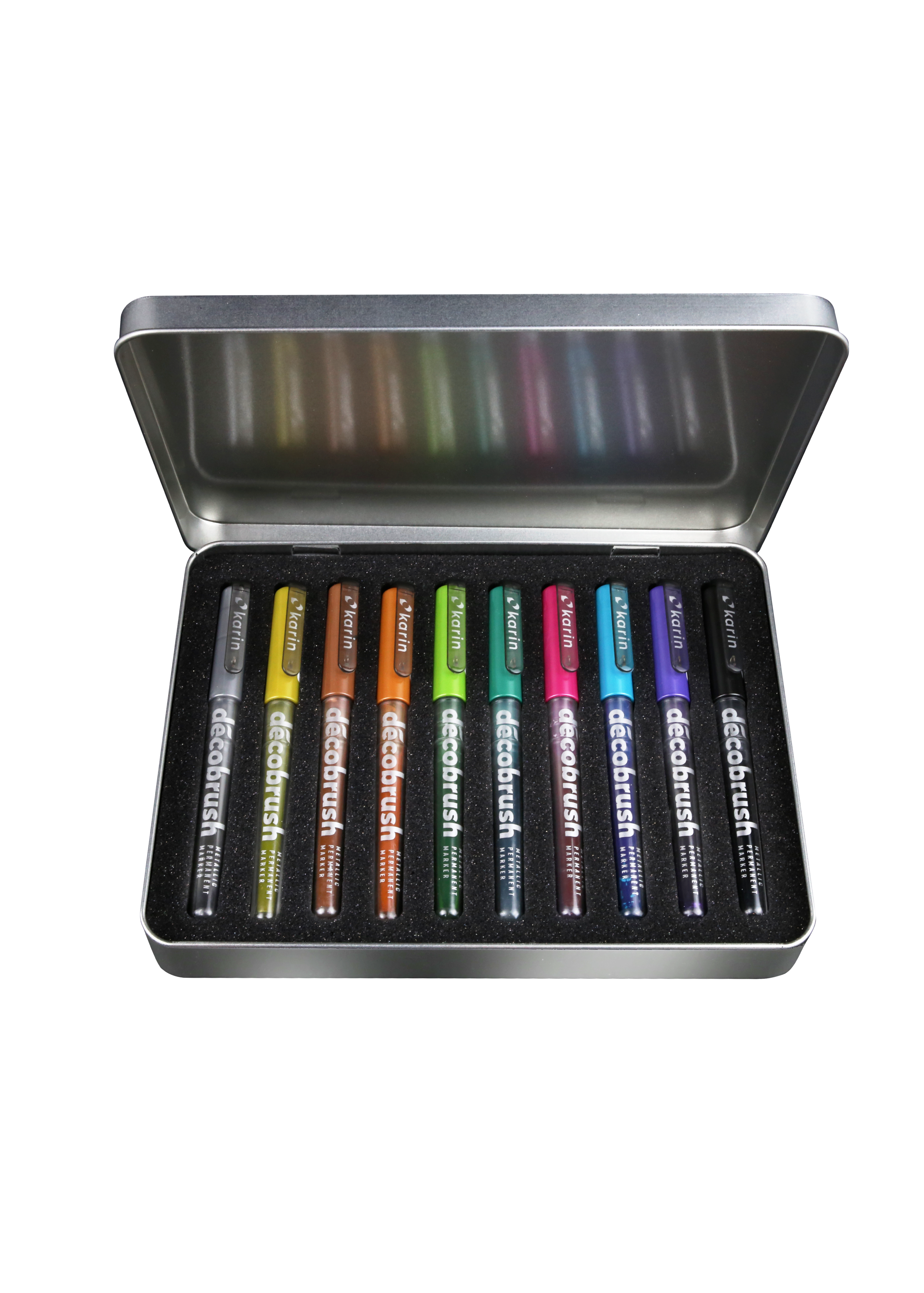 Karin Markers Decobrush Metallic Permanent Ink Set 10 Stifte in Metallbox Karin Markers Decobrush Metallic Permanent Ink Set 10 Stifte in Metallbox