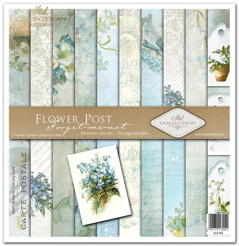 Scrapbooking Papier Set Flower Post Forget-me-not 10 Bögen 31x32cm 200g/m²