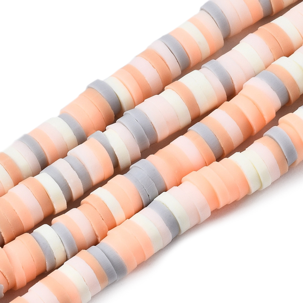 Heishi-Perlen Beige-Mix Polymerclay Perlenscheiben 4x0,5~1mm 350-410Stk/Strang