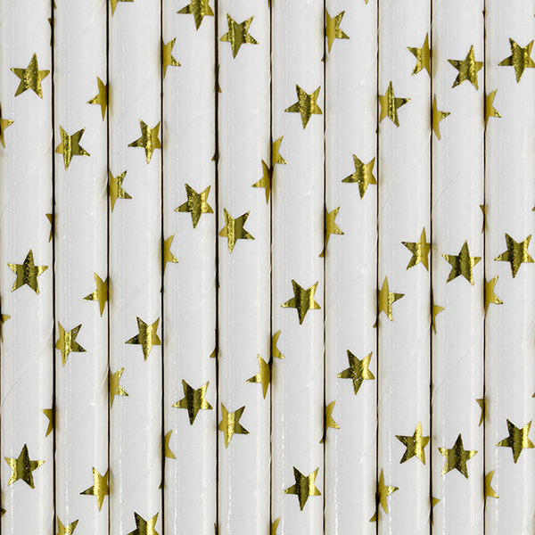 Papier Strohhalme Paper Straws, gold Sterne, 19,5cm, 10 Stück 
