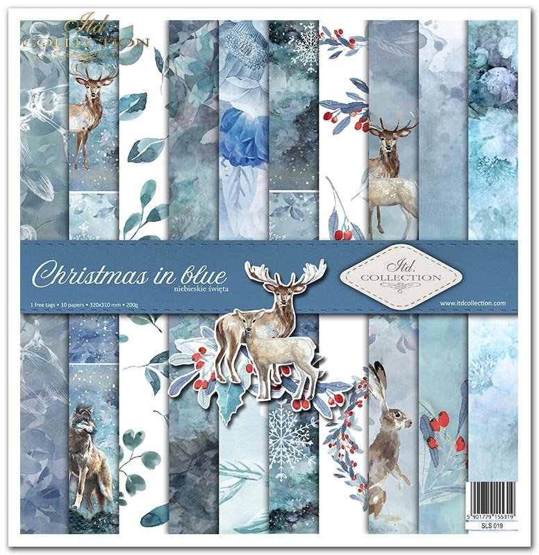 Scrapbooking-Papier Set  Christmas in blue 10 Stk/Pkg. 30x30cm 200g