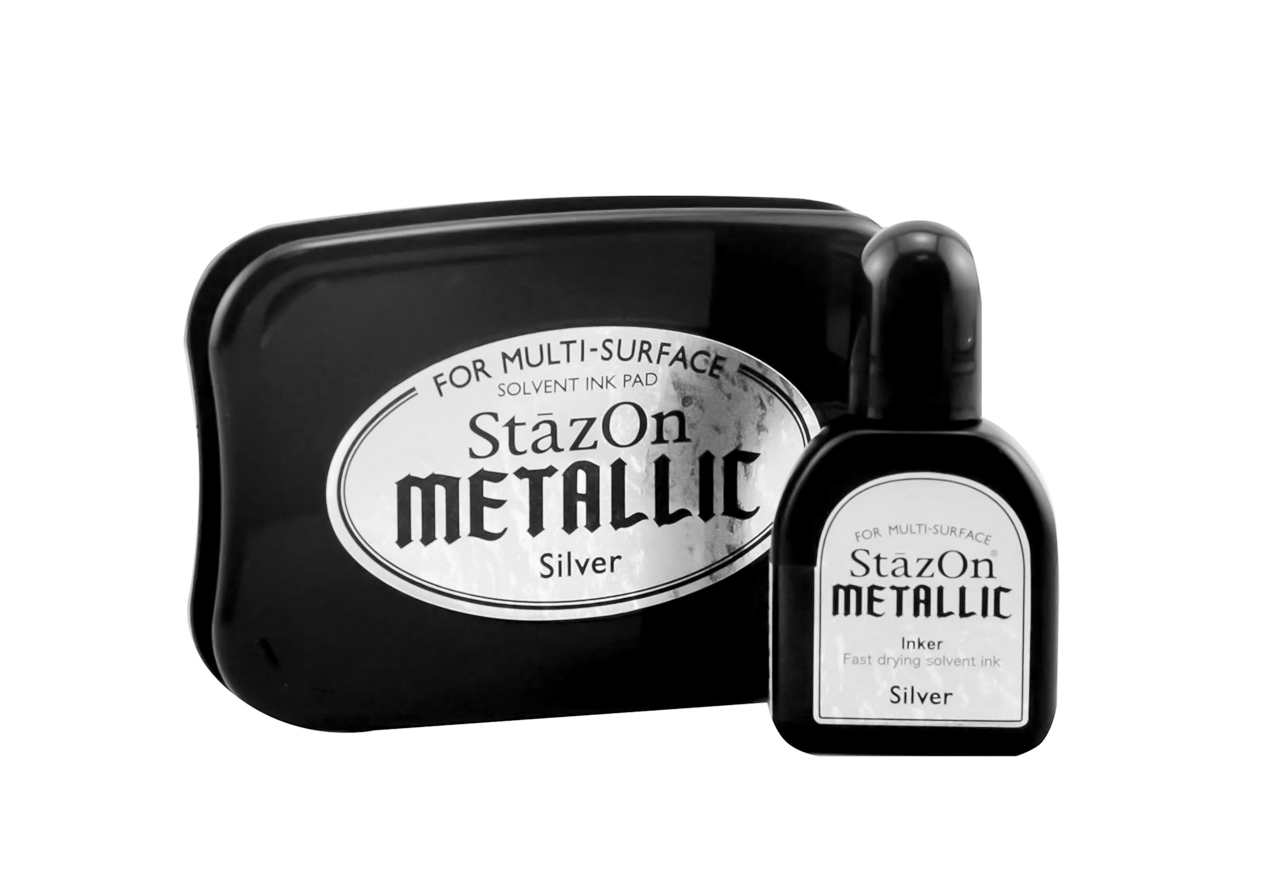 Tsukineko StazOn Stempelkissenset metallic silver Pigment Ink 2-teilig Stempelkissen und Stempeltinte