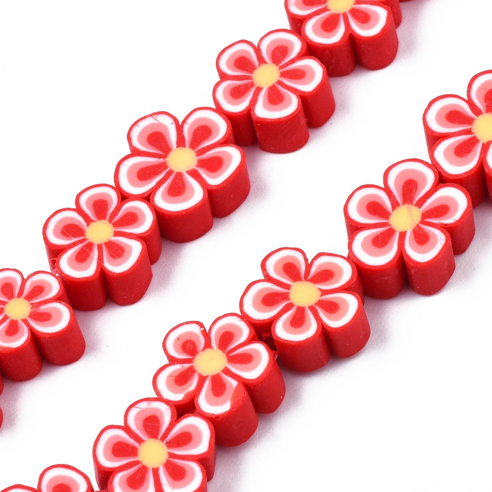 Blumenperlen aus Polymerclay ROT 7,5~10x7~11x3,5~5mm 38 Stück / Strang Blumenperlen aus Polymerclay ROT 7,5~10x7~11x3,5~5mm 38 Stück / Strang