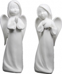 Porzellan-Engel weiß, 20 cm betend, rohweiß, Schutzengel, Weihnachtsengel