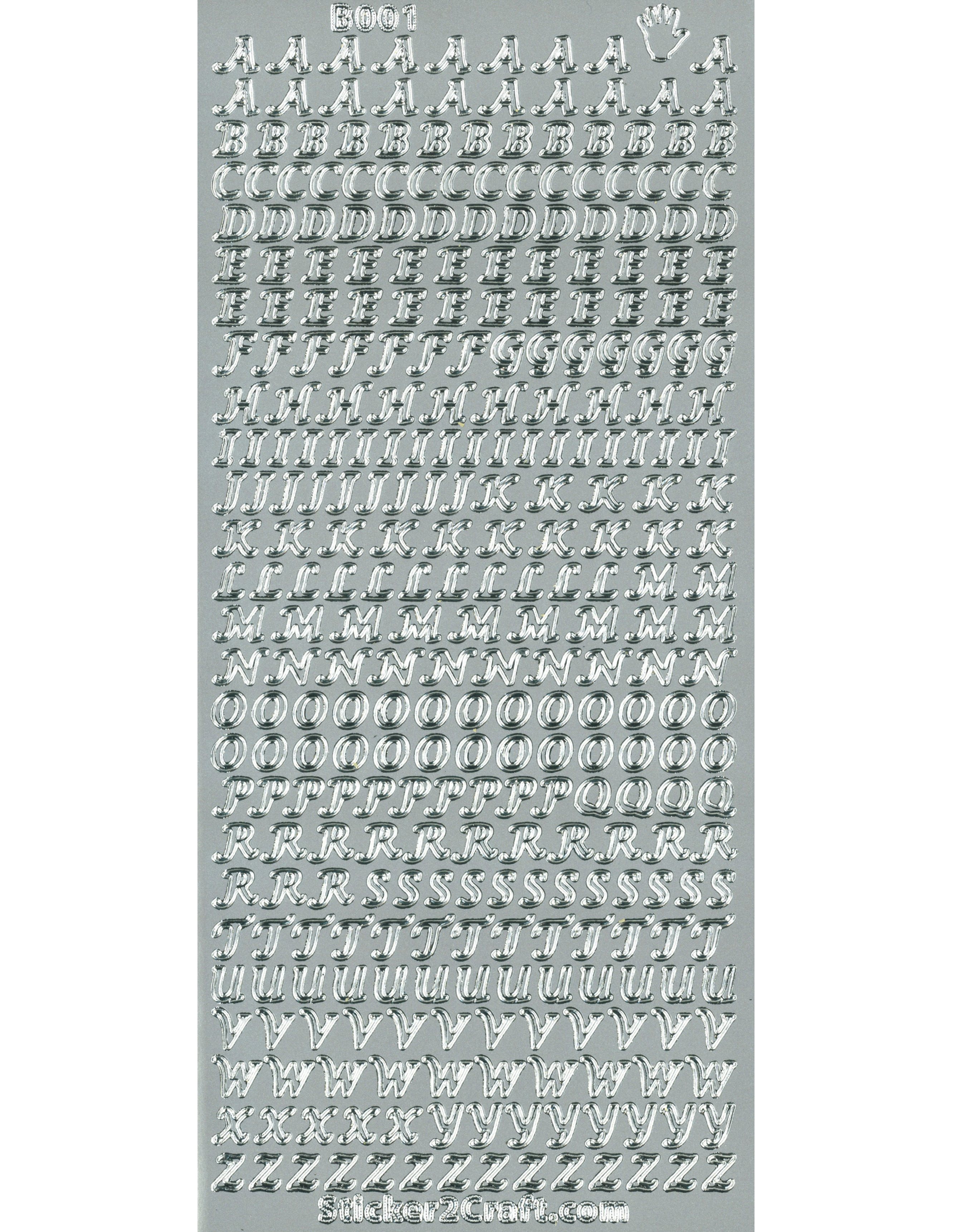Shiny Outline Stickers Buchstaben Capitals silber Konturensticker 10x23cm Bogen