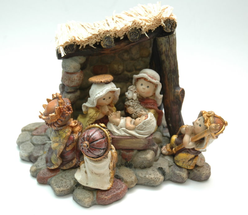 Poly- Weihnachtskrippe Szene, 20x15x17cm, komplett