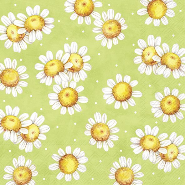 Servietten SUNNY FLOWERS hellgrün 33x33cm 3-lagig 20 Stück / Packung