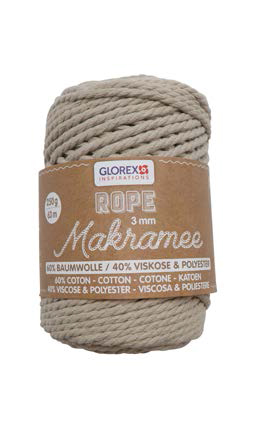 Makramee Garn 3mm Baumwolle creme, 250g/63m Baumwollkordel Knüpfgarn Macramee