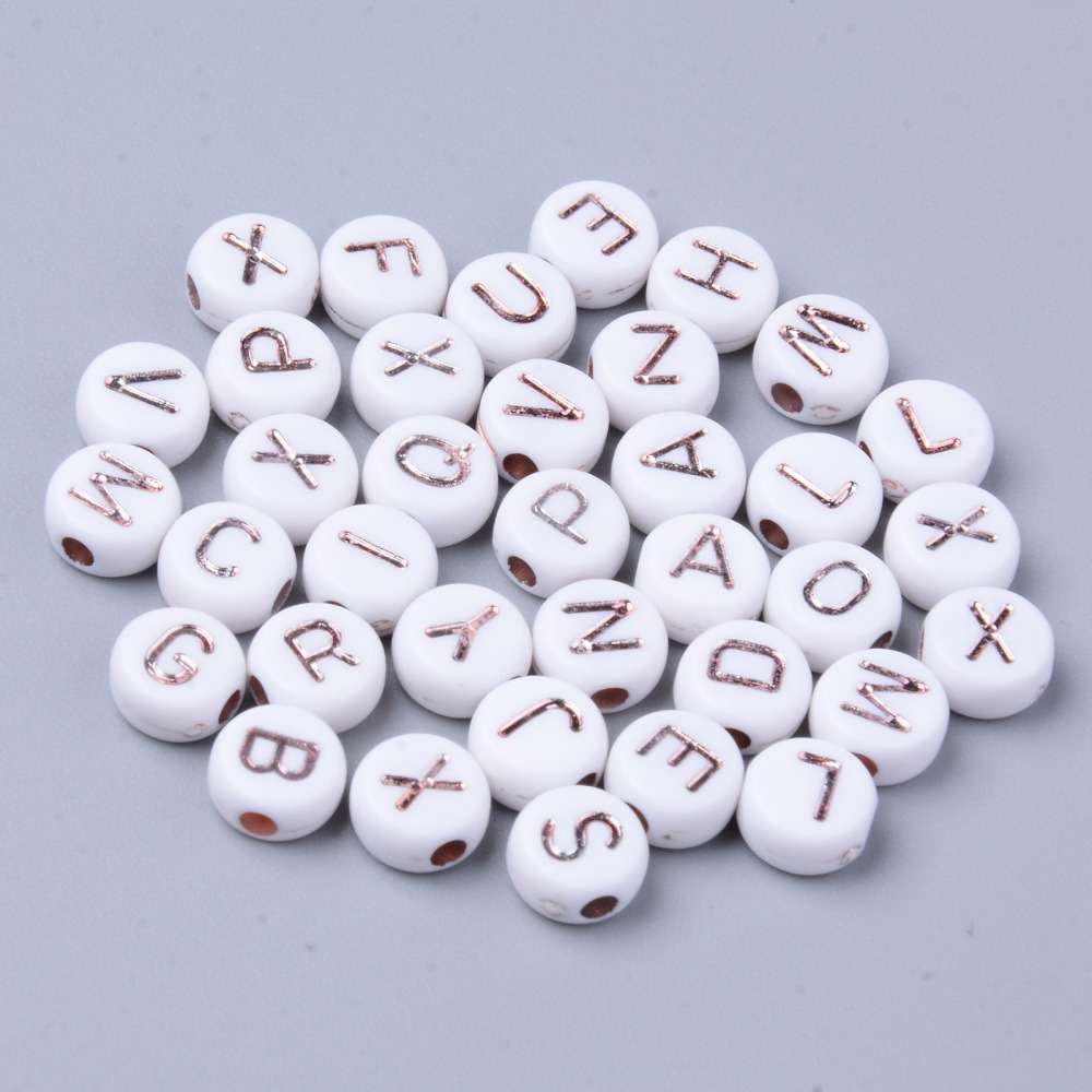 Buchstabenperlen Mix 7x3,5mm weiß-roségold 150 Stück 