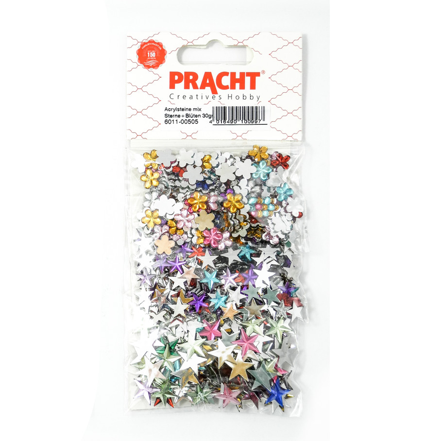 Acrylsteine Set Blüten und Sterne bunt 10mm 10mm 15mm 30g