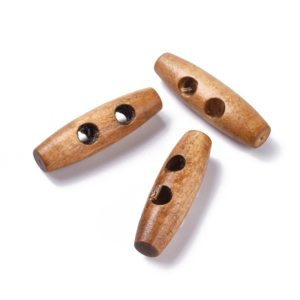Holz Knebelknopf natur hellbraun 2-Loch 40x11mm zum Annähen 1 Stück 