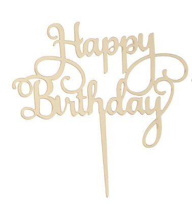 Cake Topper Happy Birthday, gold verspiegelt, Acryl 13x10cm