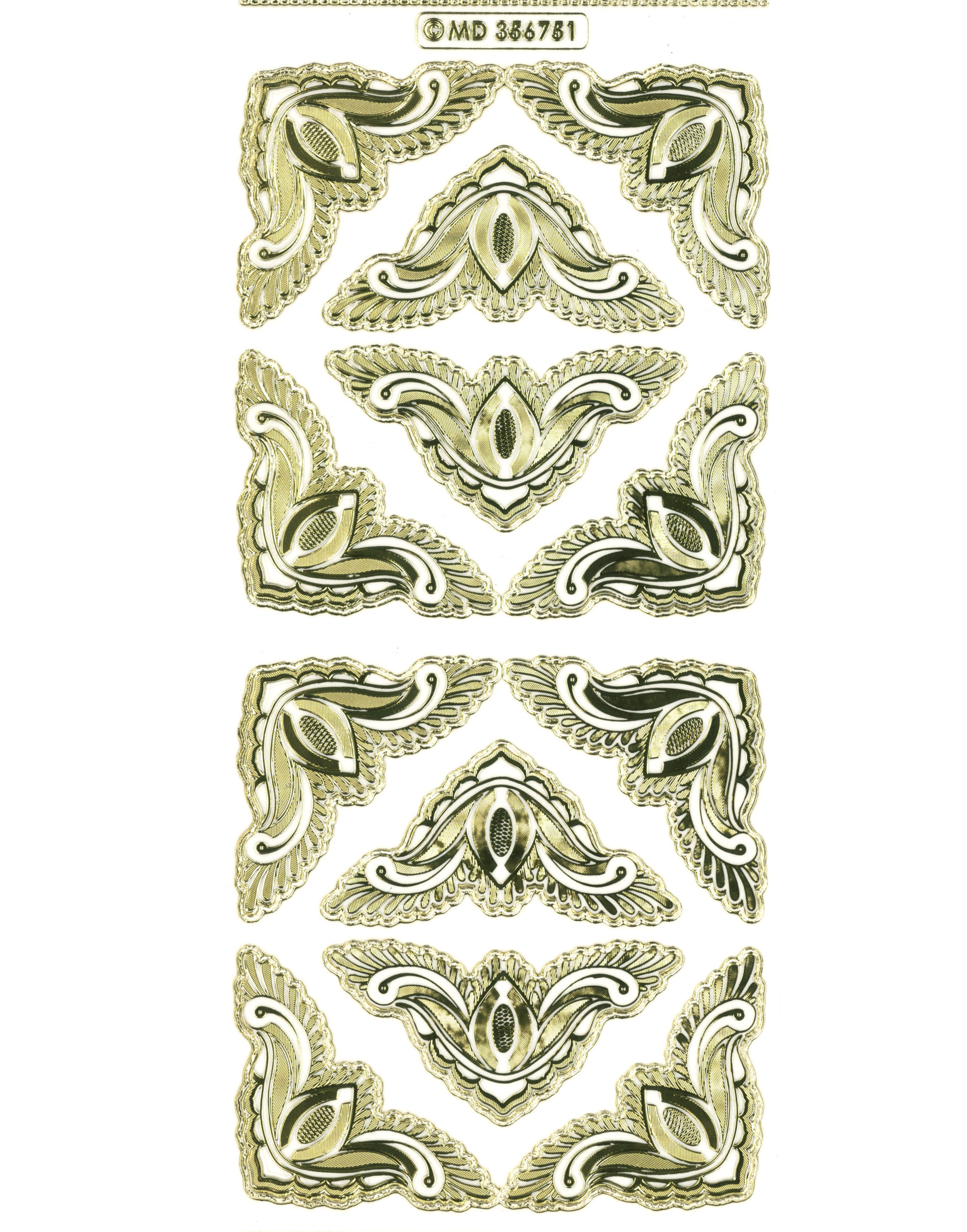Shiny Outline Stickers Ecken Corners Feathers gold transparent Konturensticker 10x23cm Bogen