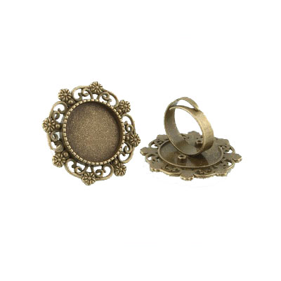 Ringschiene Modellierkessel rund 18mm, antikmessing, Filigranrand, per Stück, Vintage, Trachtenschmuck, Fingerring,