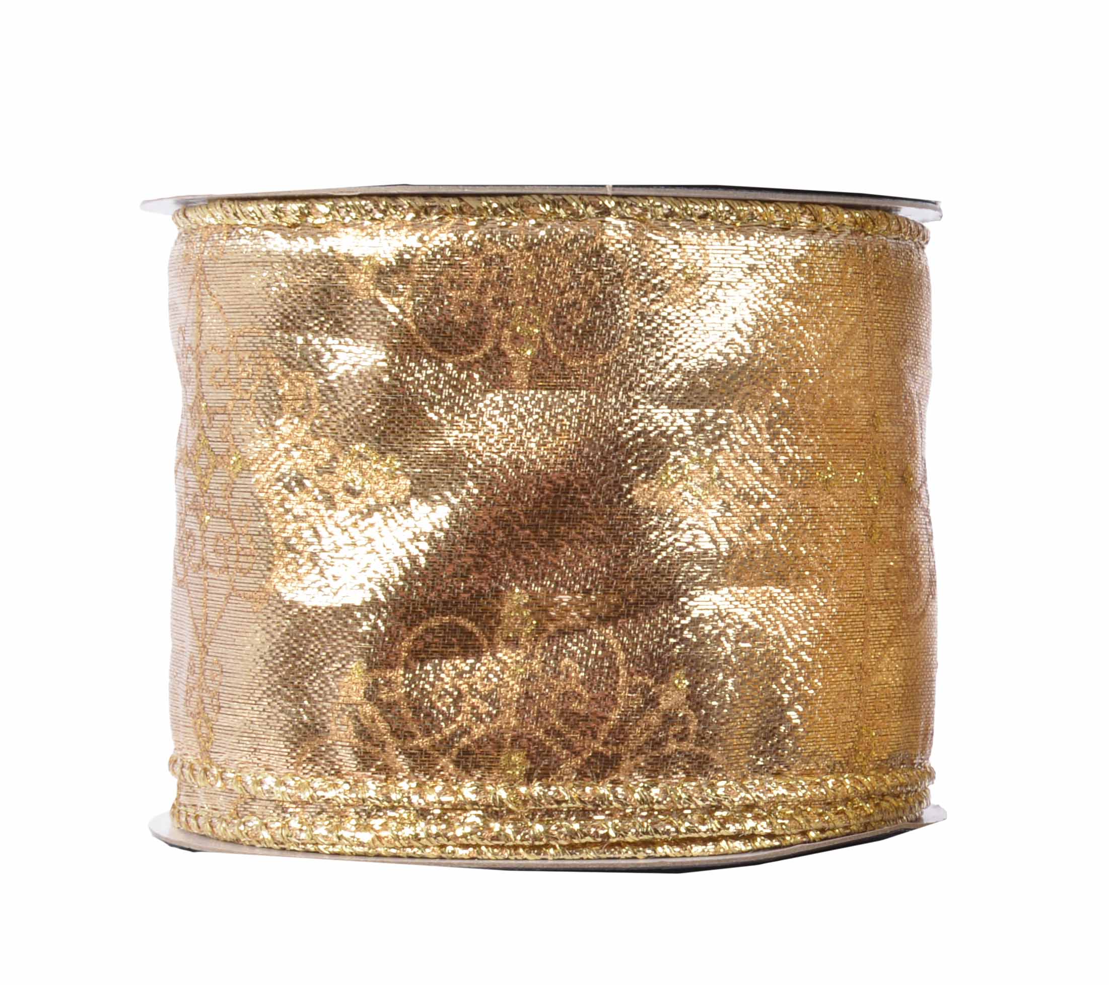Stoffband gold Ornamentmuster Drahtkante 6,5x270cm