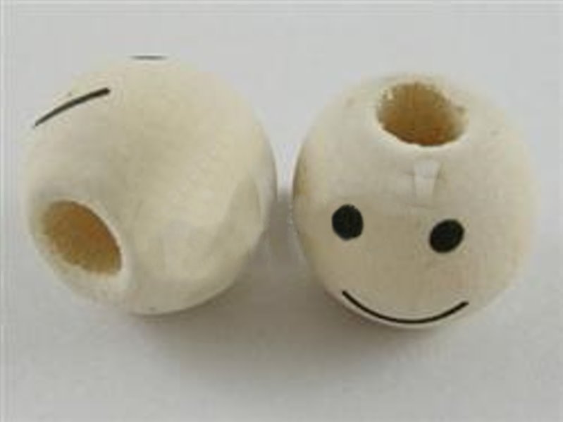 Holzkugeln mit Smile-Gesicht, ca. 12 mm, 15 Stück