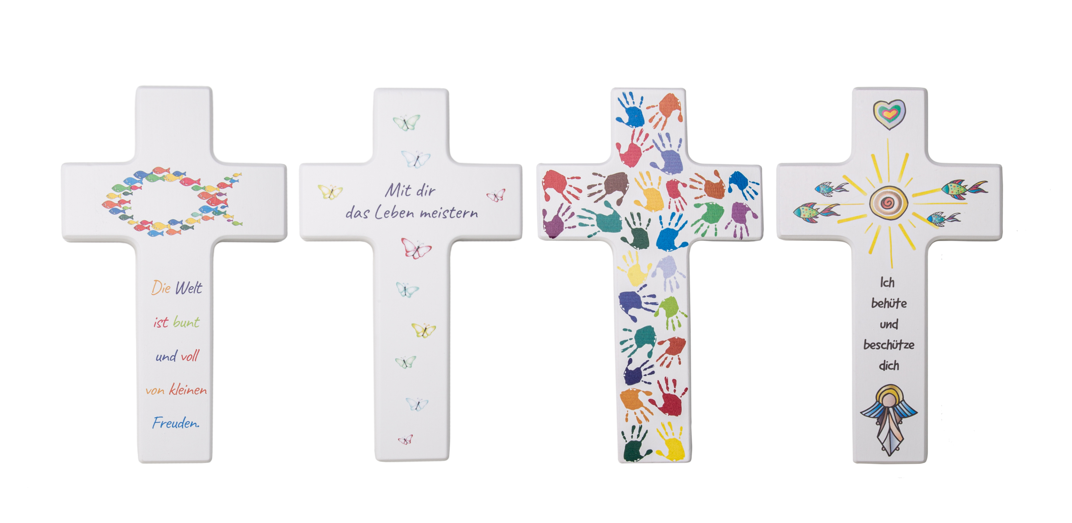 Kinderkreuz aus Holz mit Aufdruck "Die Welt ist bunt und voll von kleinen Freuden"12x20cm