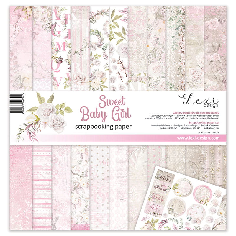 Sweet Baby Girl Scrapbooking Papier Set 11 Blatt doppelseitig 30,5x30,5cm 