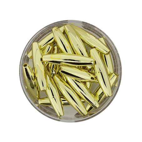 Wachsperle Olive lang,  27x6mm, gold, 11 Stück/Dose