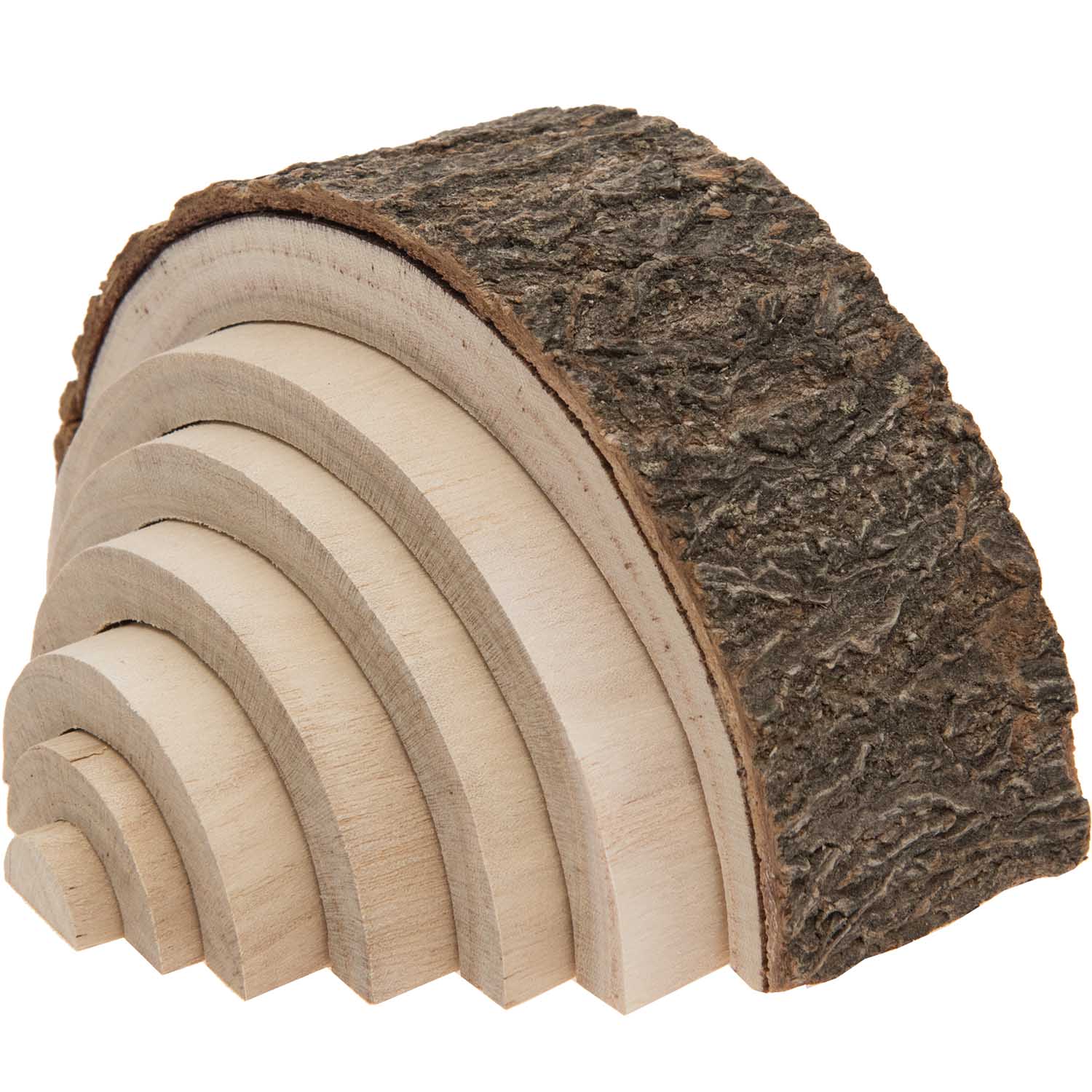 Holz-Regenbogen mit Rinde 14x8x5cm 7-teilig Holz-Regenbogen mit Rinde 14x8x5cm 7-teilig