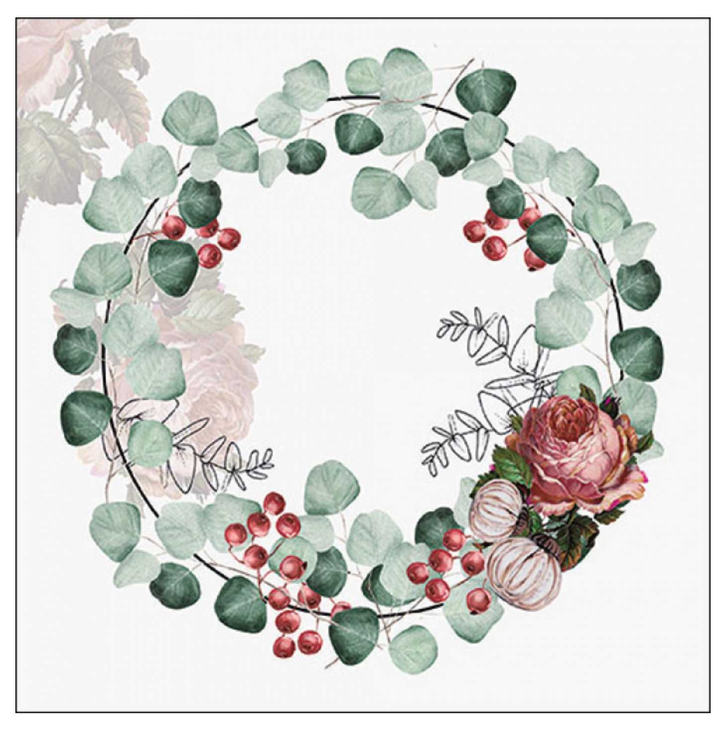 Ambiente Servietten Wreath of Eucalyptus grey 33x33cm 20 Stück/Packung 