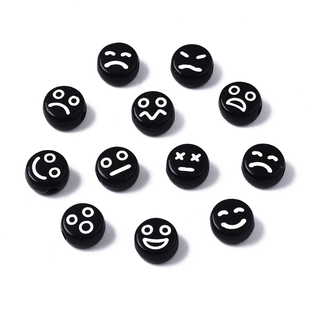 Schwarze Smiley Perlen, 7x3,5mm, 60 Stk/Dose