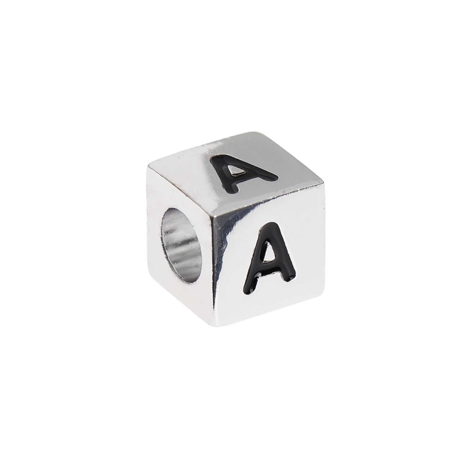 Buchstabenperle-Würfel silber 10x10mm Buchstabenperle-Würfel silber 10x10mm