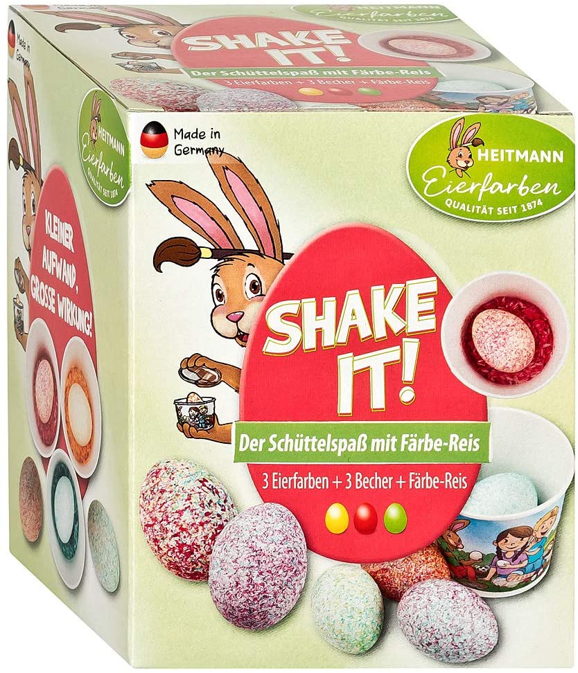 Heitmann Eierfarben Shake it!  3 Kaltfarben und Färbereis zum Schütteln inklusive Becher